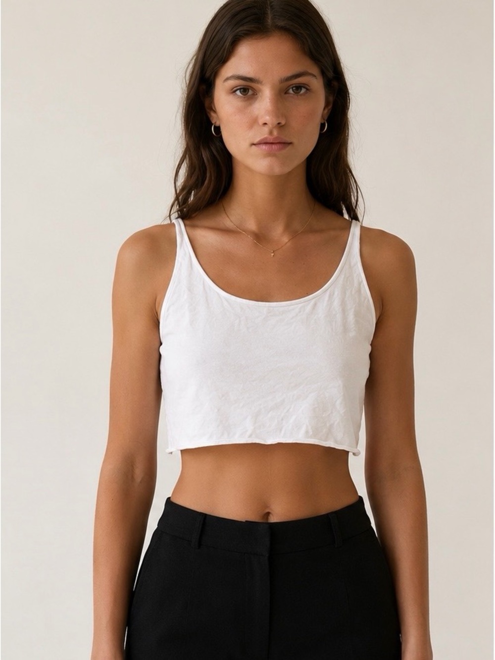 Zara White Cropped Tank Top - Scoop Neck